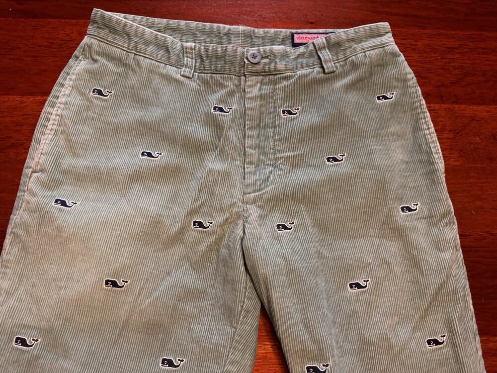 32 X 32 Vineyard Vines Club Pants Green Corduroy Embroidered Whale Critter Prep